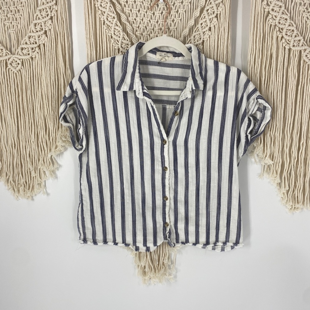 Thread & Supply Stripe Crop Boxy Blouse Top